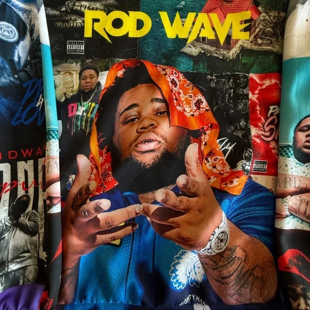 Rod Wave‎ All Over Print Collage Hoodie Mens Small Multi Color Hip Hop Rap Merch